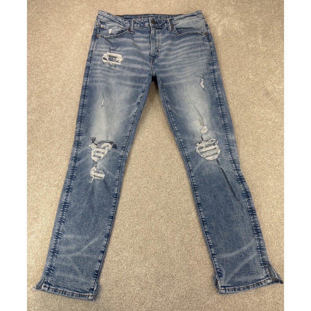 American Eagle Airflex Athletic Men's 33 X 32 (Fits 34x31) Blue Jeans Distressed